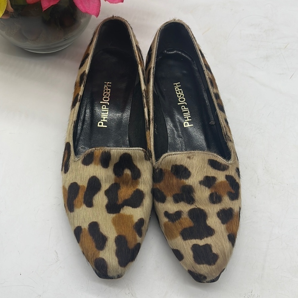 Philip Joseph Pony Hair Leopard Print Slip On Loafer Size 6AA MCL3989